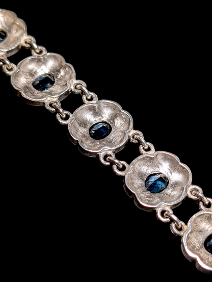 Vintage Rare 3 Piece Designer Shube Dakota West Genuine London Blue Topaz Oxidized 105g Sterling Silver Necklace, Bracelet, and Earrings Set