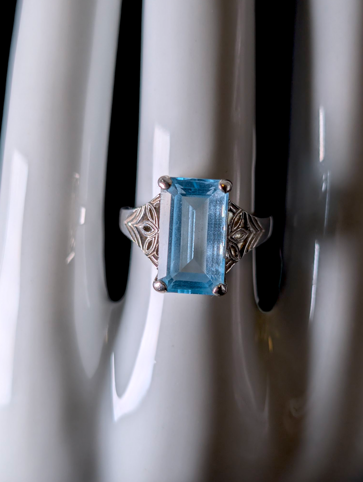 Vintage 6+ Carat Genuine Blue Topaz Sterling Silver Statement Ring