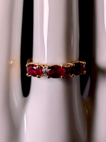 Vintage Oval Cut Genuine Red Ruby and Diamond 18k Yellow Gold Vermeil Ring