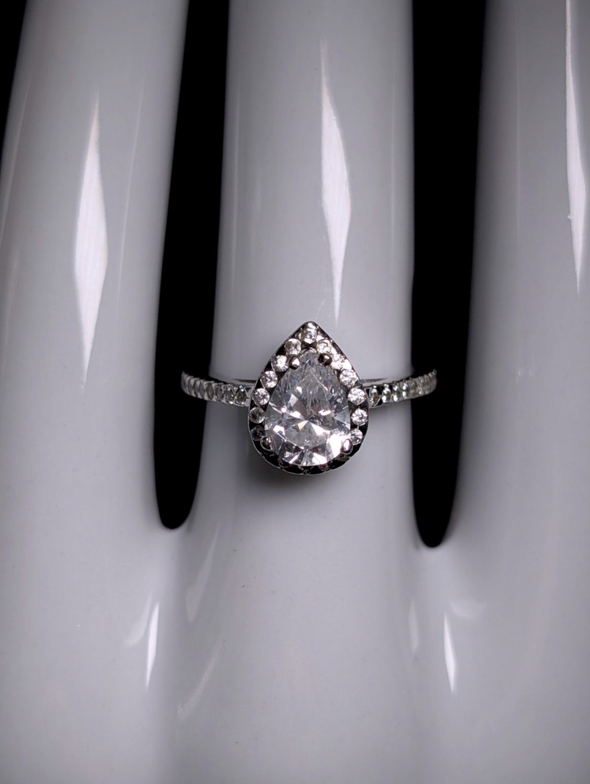 Vintage Pear Cut Simulated Diamond Solitaire Sterling Silver Vacation Ring