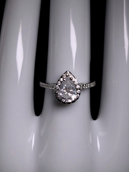Vintage Pear Cut Simulated Diamond Solitaire Sterling Silver Vacation Ring