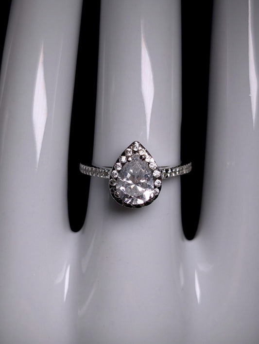 Vintage Pear Cut Simulated Diamond Solitaire Sterling Silver Vacation Ring