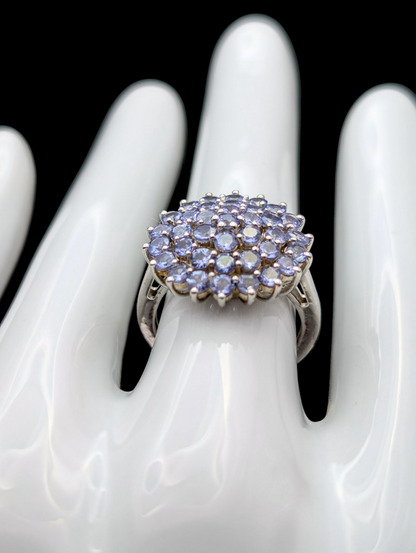 Vintage Round Cluster Earth Mined Genuine Tanzanite Rhodium over Sterling Silver Ring