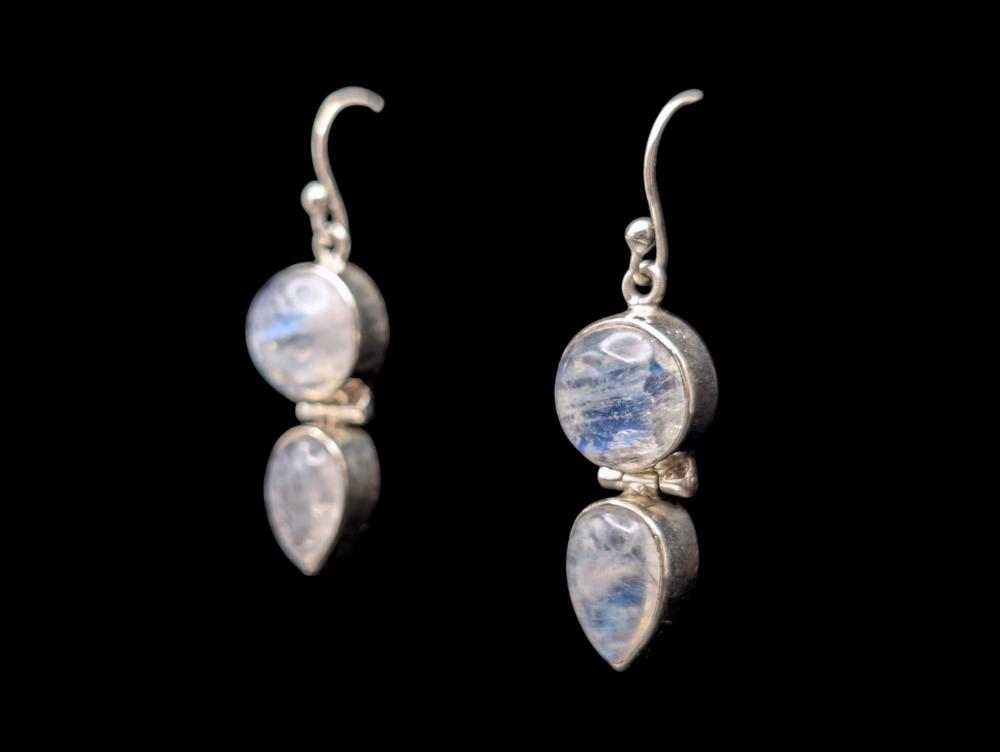 Vintage Genuine Moonstone Teardrop Dangle Hook Earrings