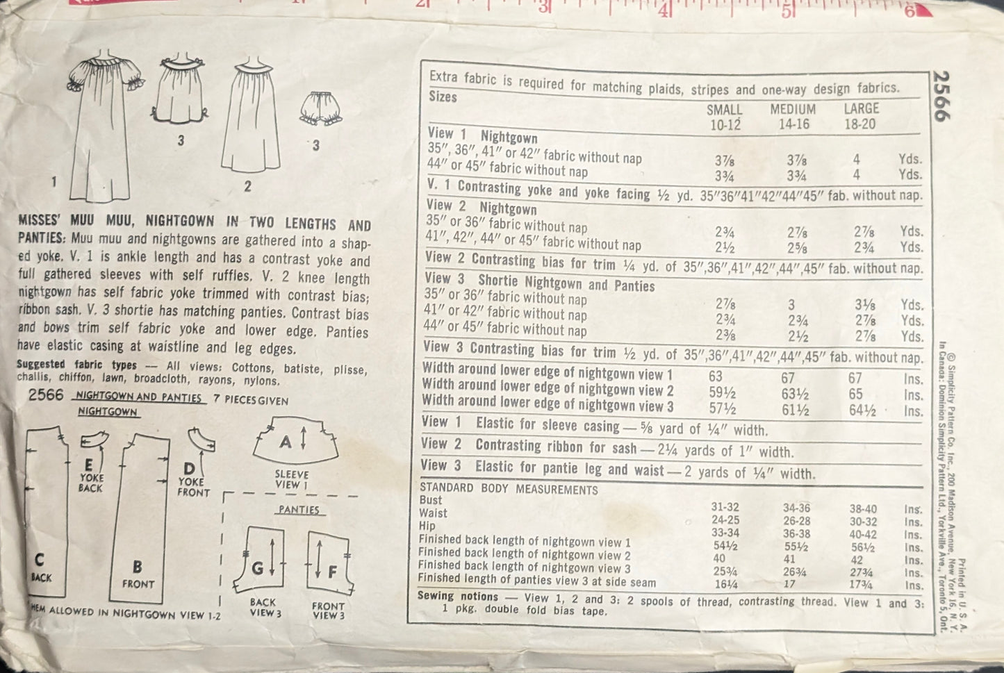 1960s Original Vintage Sewing Pattern: Simplicity 2566 Size Small