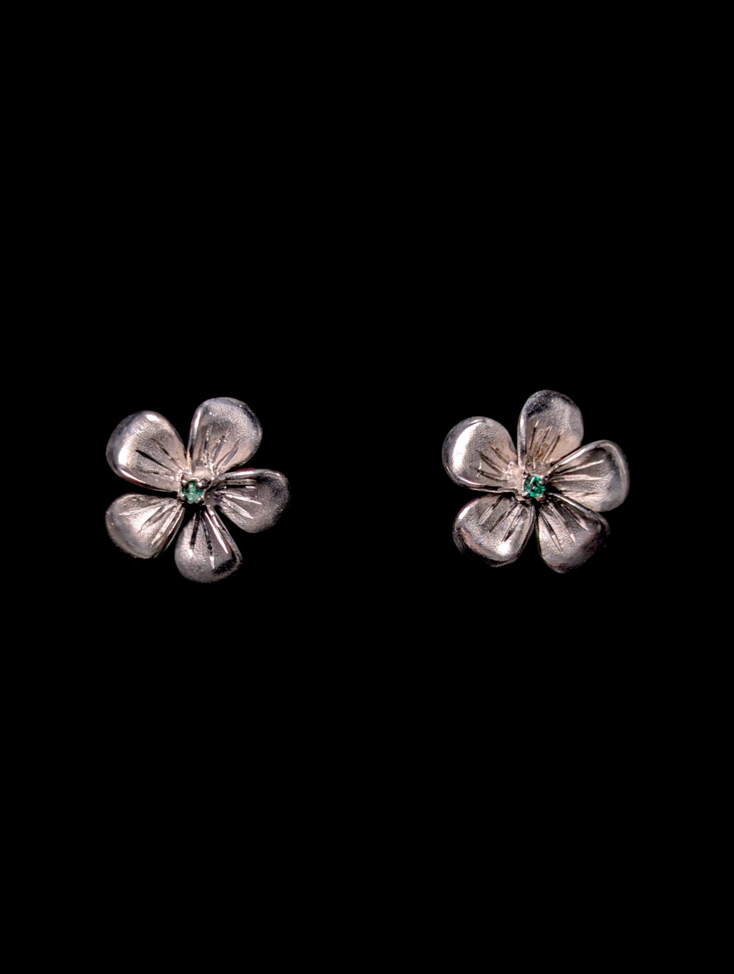Vintage Simulated Emerald Flower Sterling Silver Earrings