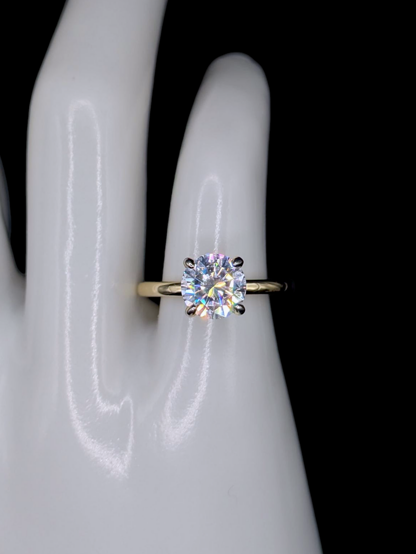 Vintage Round Brilliant Cut Simulated Diamond Solitaire Dainty Gold over Sterling Silver Vacation Ring