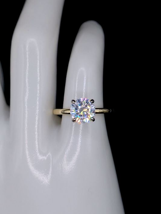 Vintage Round Brilliant Cut Simulated Diamond Solitaire Dainty Gold over Sterling Silver Vacation Ring