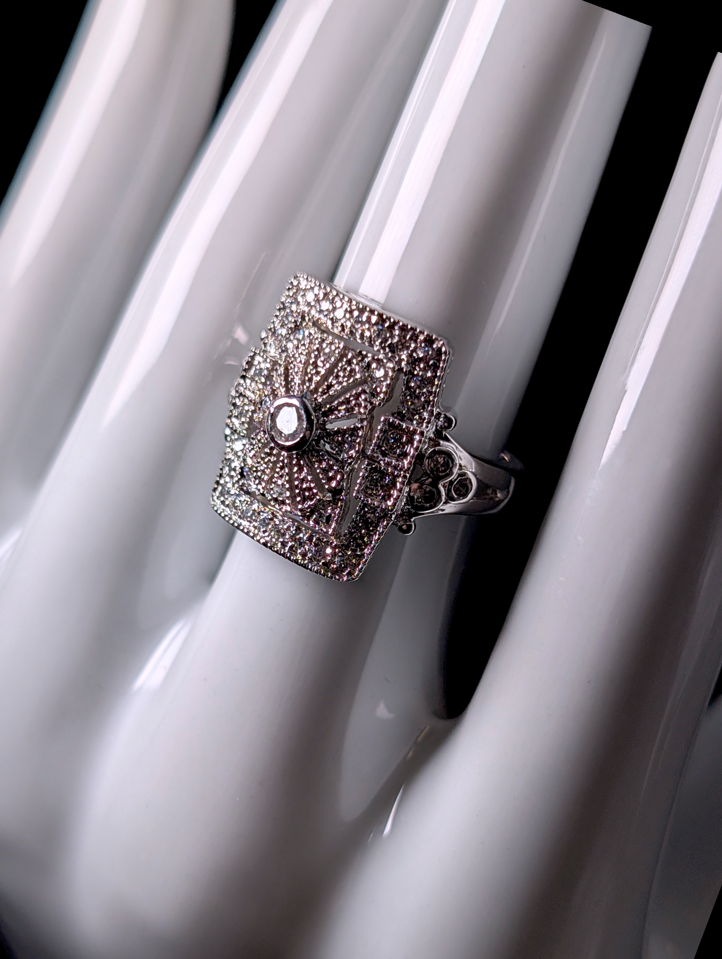 Vintage Art Deco Inspired Dazzling Simulated Diamond Sterling Silver Statement Ring