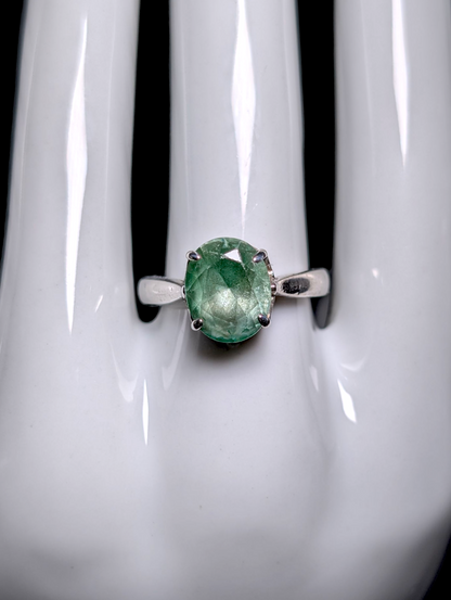 Vintage Oval Cut Genuine Green Kyanite Solitaire Sterling Silver Ring