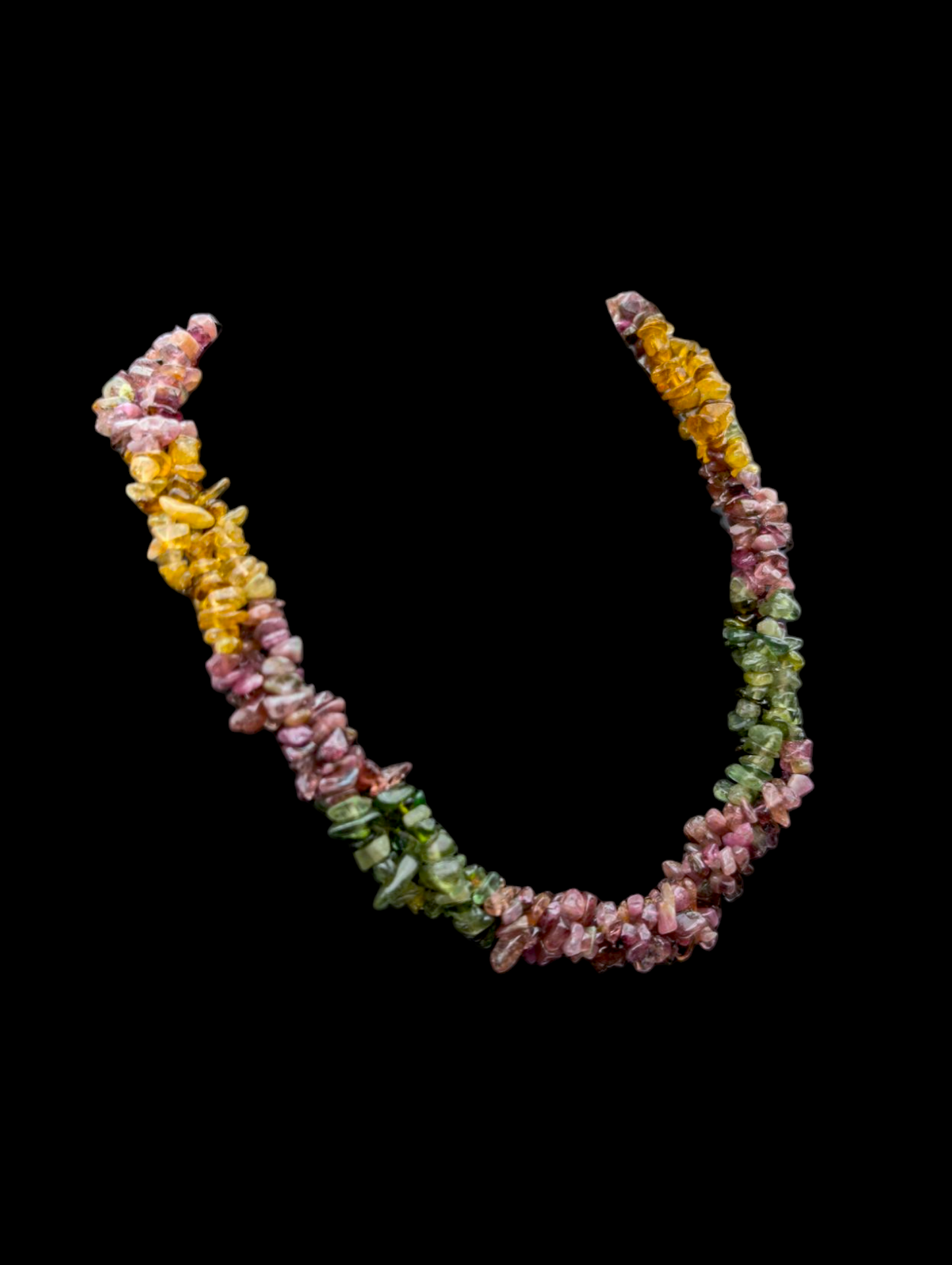 Vintage Three Strand Rainbow Earth Mined Genuine Tourmaline Multi-Strand Sterling Silver Necklace