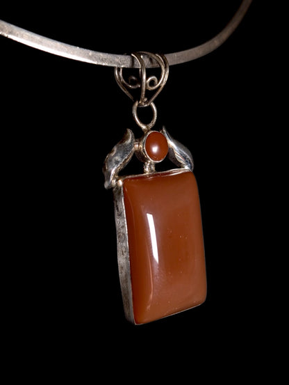 Vintage Egyptian Revival Genuine Carnelian Sterling Silver Pendant