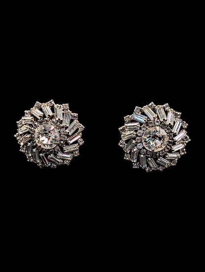 1950s Hobe' Dazzling Round and Baguette Rhinestone Cocktail Earrings