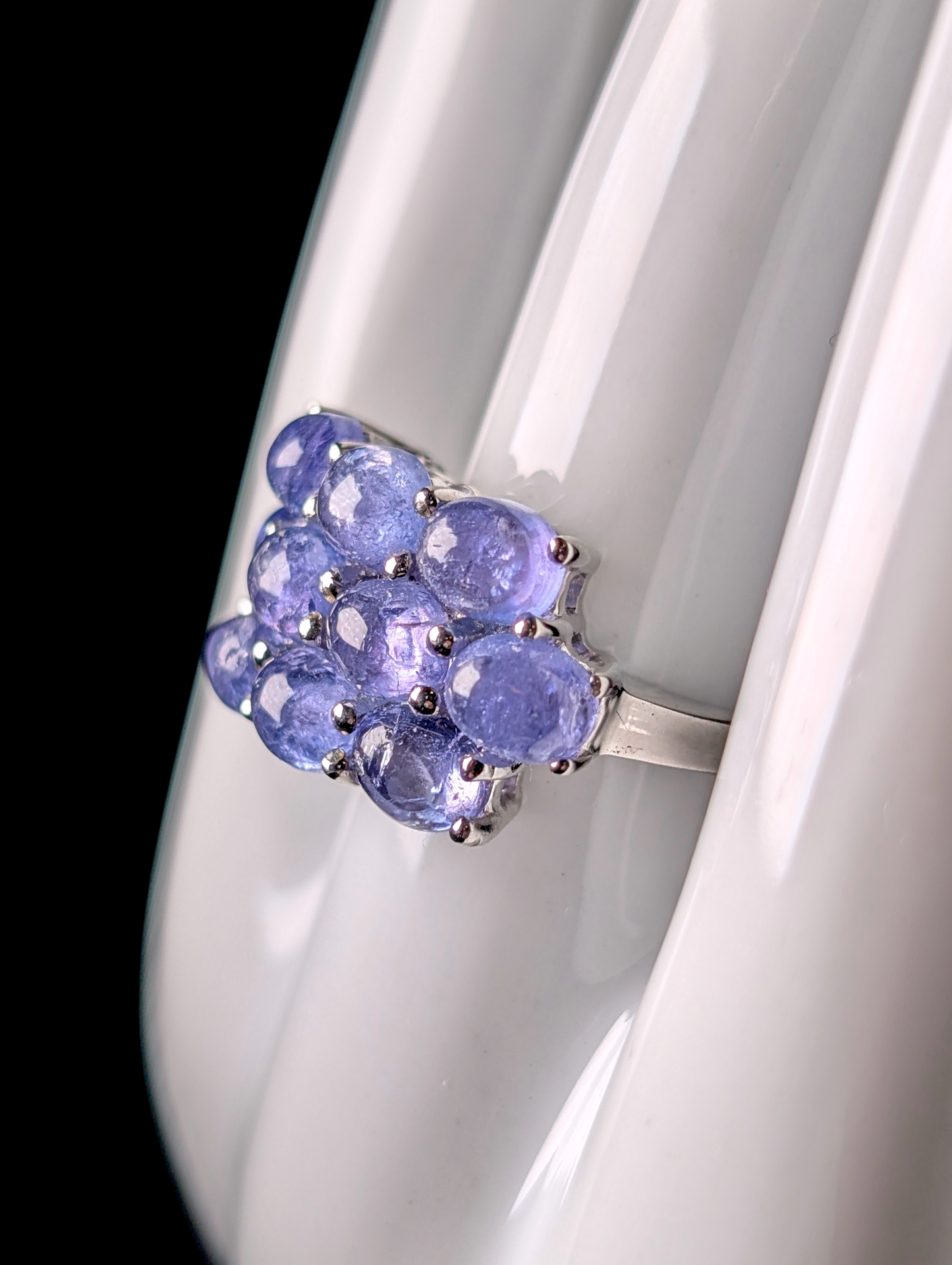Vintage Cluster Jelly Cabochon Cut Earth Mined Genuine Tanzanite Sterling Silver Statement Ring
