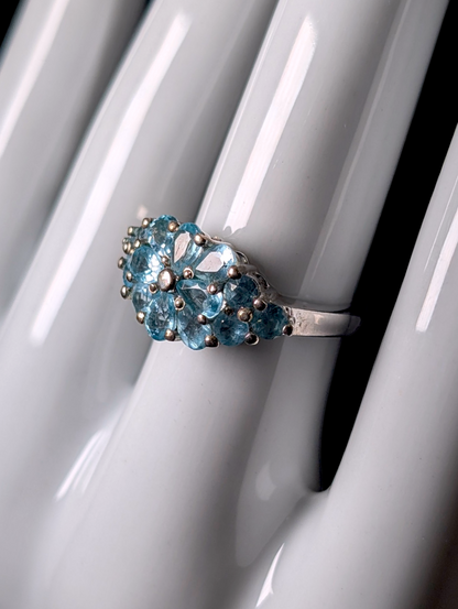 Vintage Cluster Style Genuine Blue Apatite Sterling Silver Statement Ring