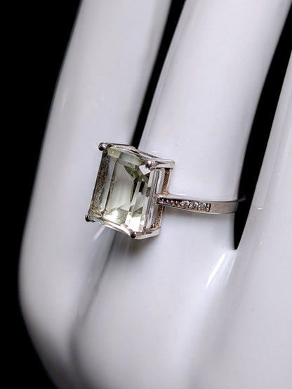 Vintage Emerald Cut Solitaire Genuine Prasiolite Sterling Silver