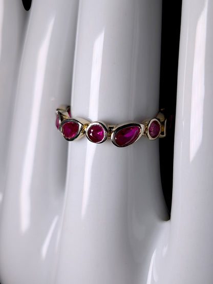 Vintage Artisan Genuine Ruby Stackable Infinity Band Antique Gold over Sterling Ring