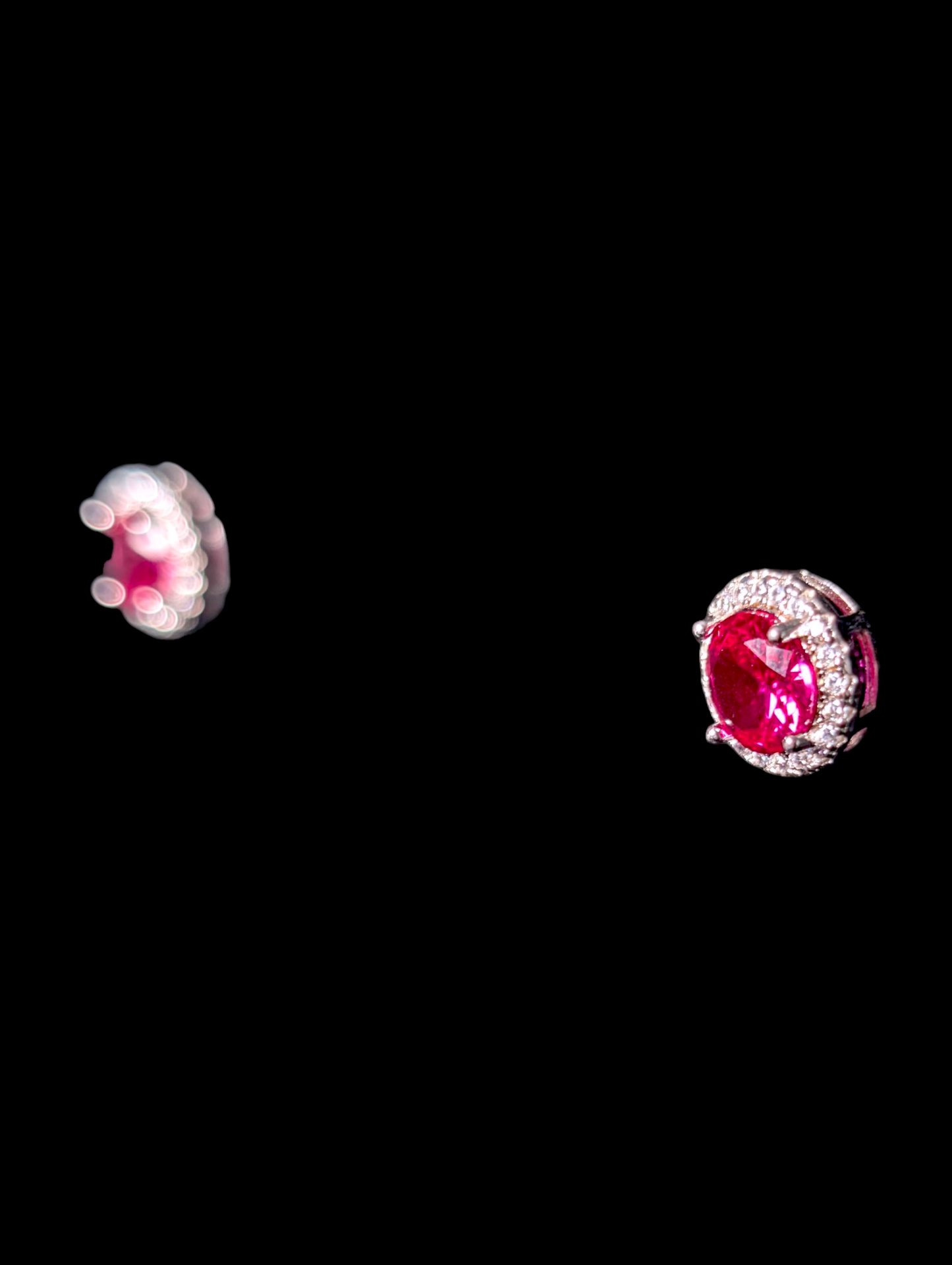 Vintage Genuine Ruby with Simulated Diamon Halo Sterling Silver Stud Earrings