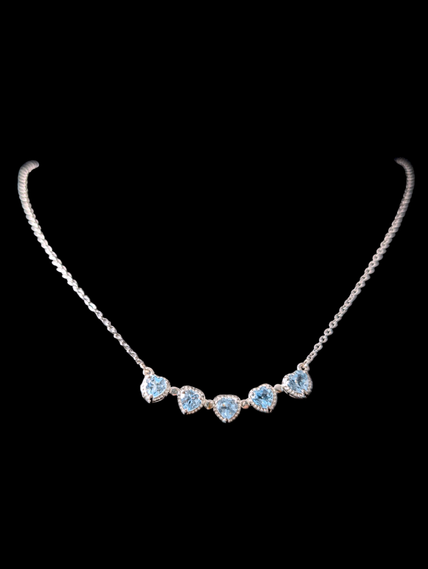 Vintage Heart Cut Convertible Wreath to Row Genuine Sky Blue Topaz Sterling Silver Necklace