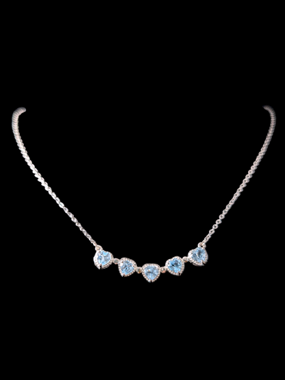 Vintage Heart Cut Convertible Wreath to Row Genuine Sky Blue Topaz Sterling Silver Necklace