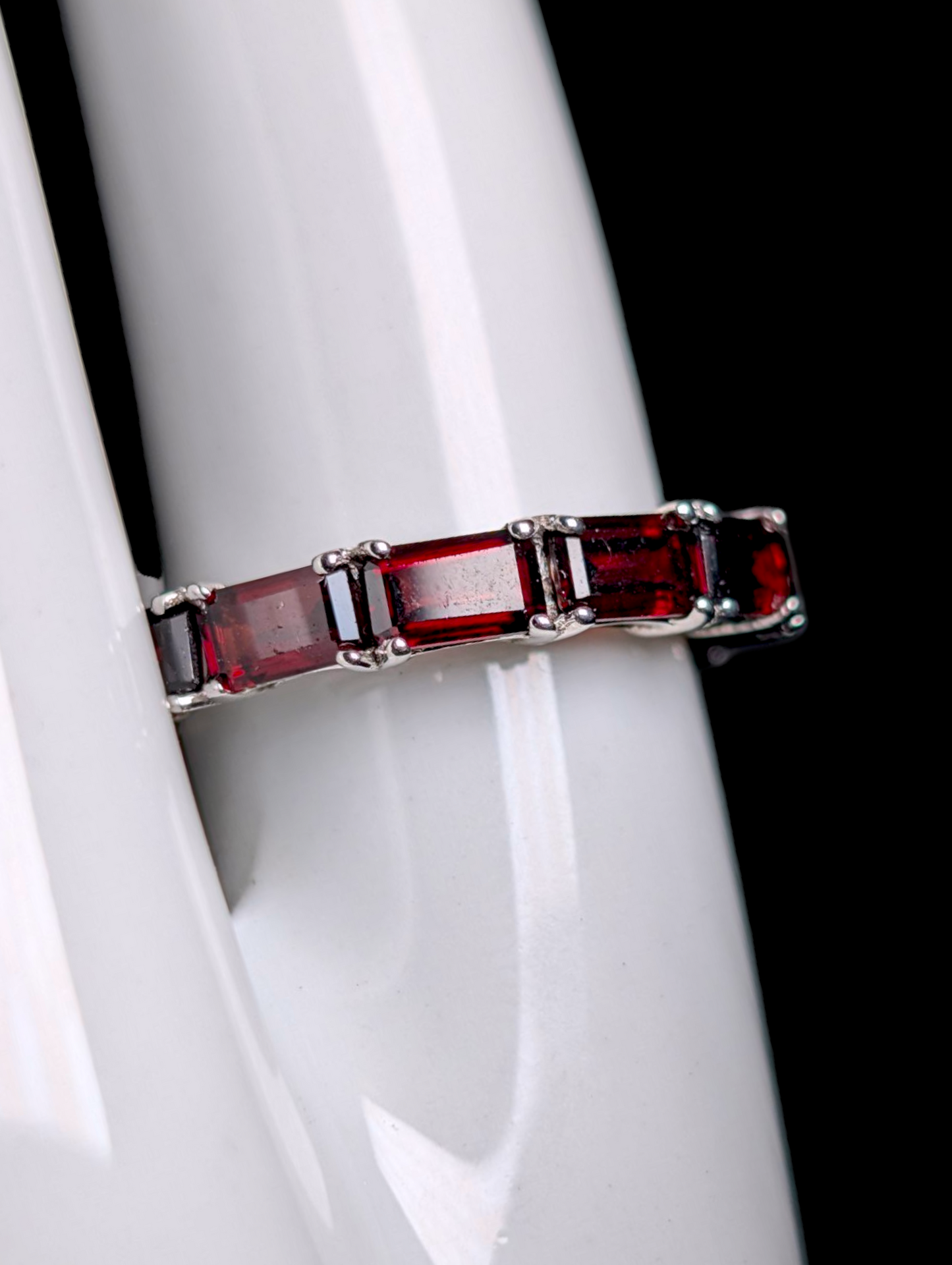 Vintage Baguette Cut Genuine Garnet Eternity Band Sterling Silver Ring