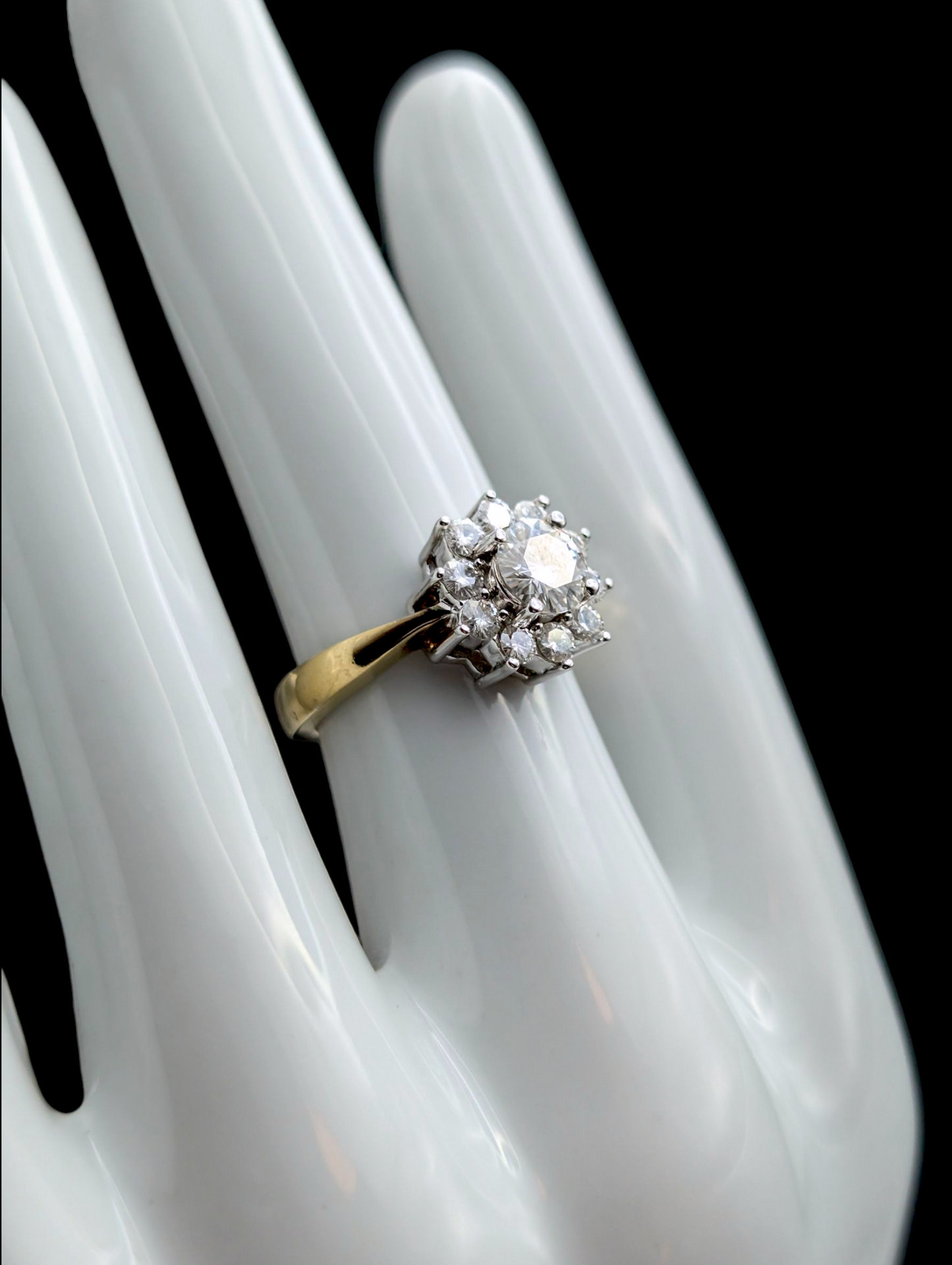 Vintage Collins & Cook Genuine Moissanite Flower Cluster 18k Gold Vermeil Ring