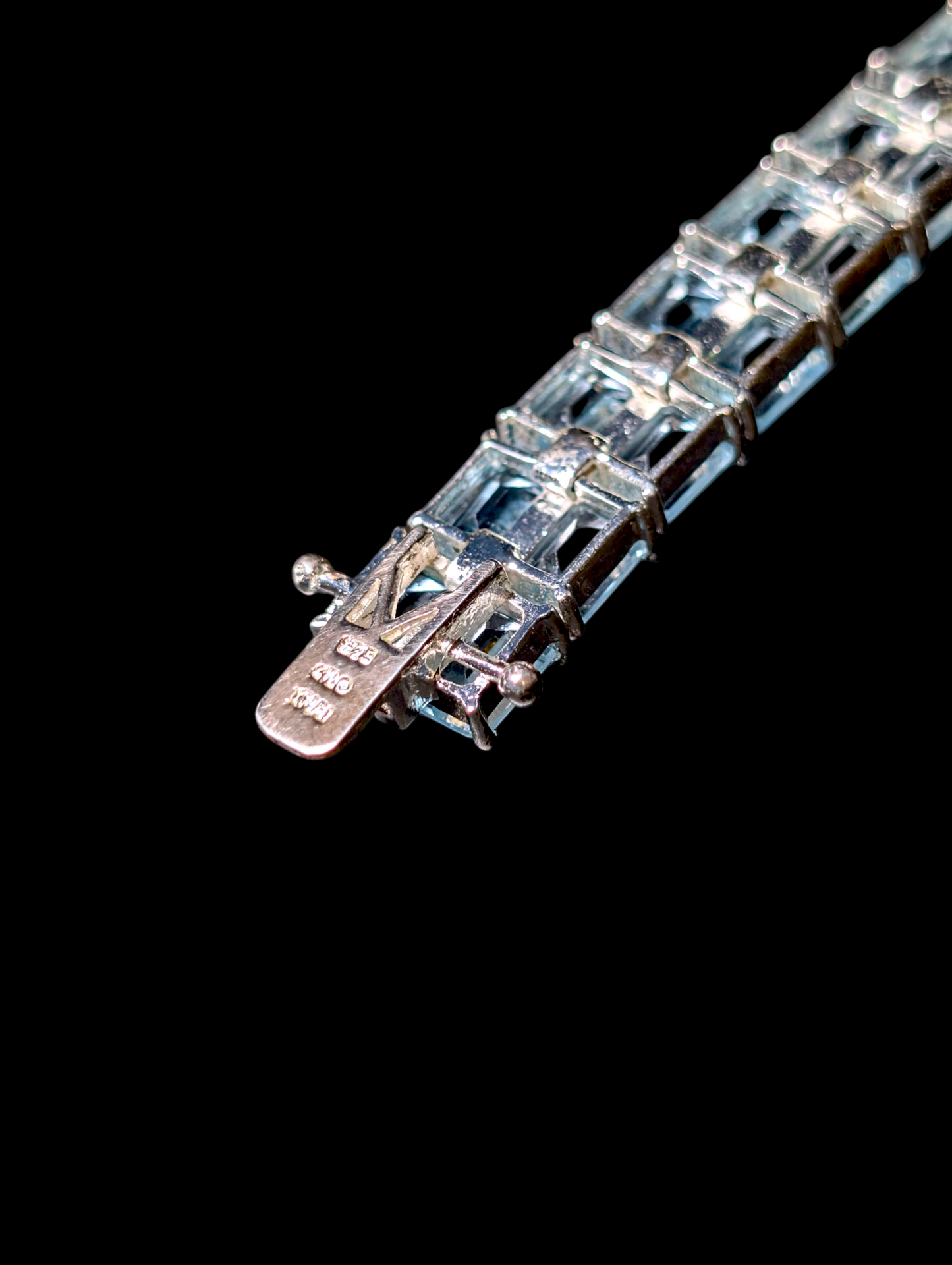 Vintage 50+ Carat Double Row Emerald Cut Genuine Sky Blue Topaz Sterling Silver Tennis Bracelet