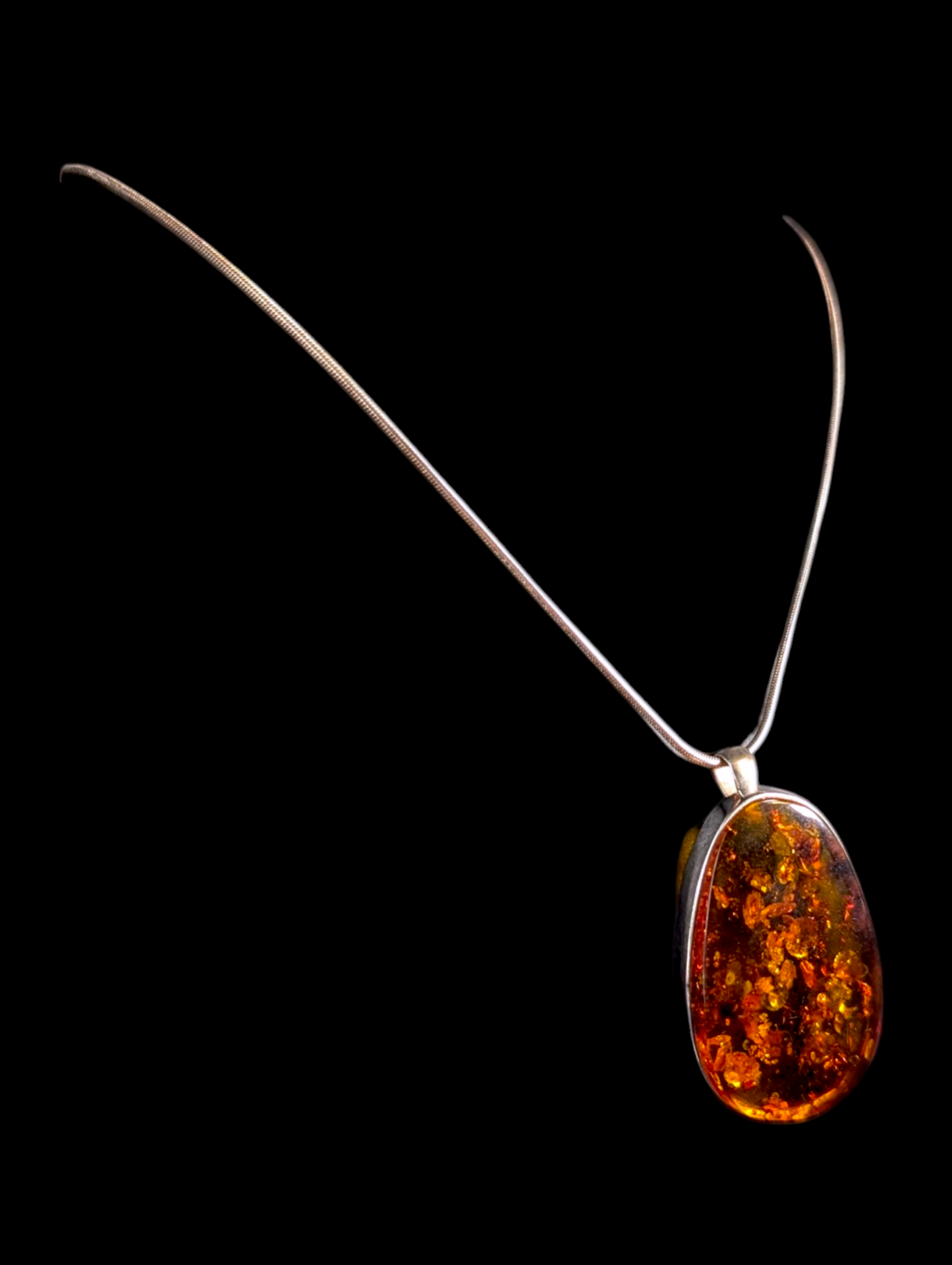 Vintage Large Genuine Baltic Amber Sterling Silver Statement Pendant Brooch with Italy Necklace