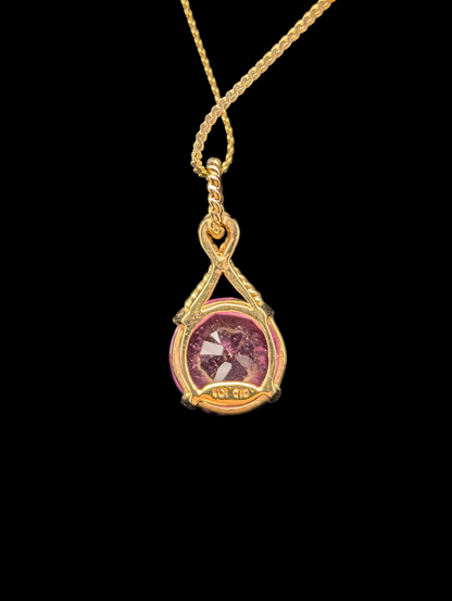 Vintage 10k Solid Yellow Gold 3+ Carat Genuine Pink Sapphire Necklace Pendant and Earrings Twisted Rope Set