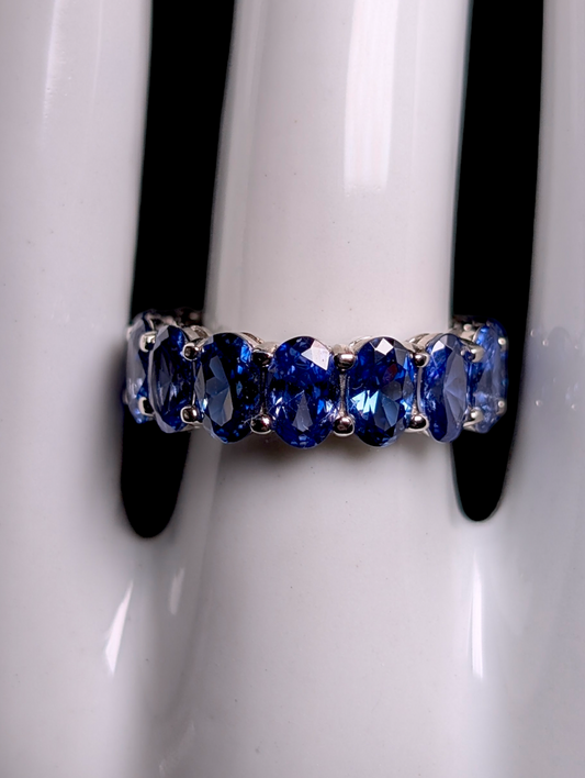 Vintage Full Eternity Band Oval Cut Earth Mined Genuine Tanzanite in Rich Violet Blue 5+ Carat Sterling Silver Ring