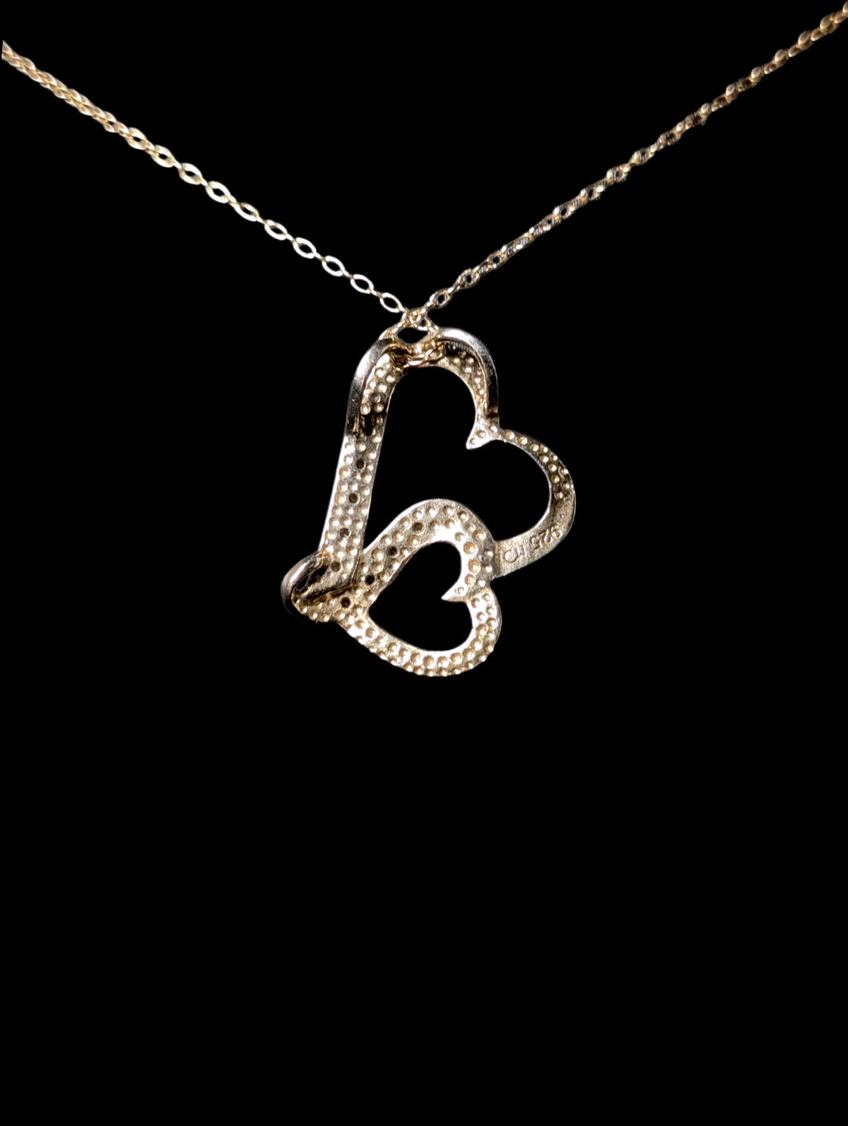 Vintage Double Heart Genuine Diamond 18k Gold over Sterling Silver Pendant