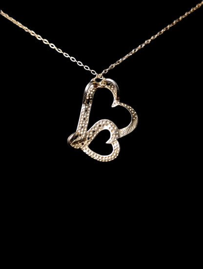 Vintage Double Heart Genuine Diamond 18k Gold over Sterling Silver Pendant