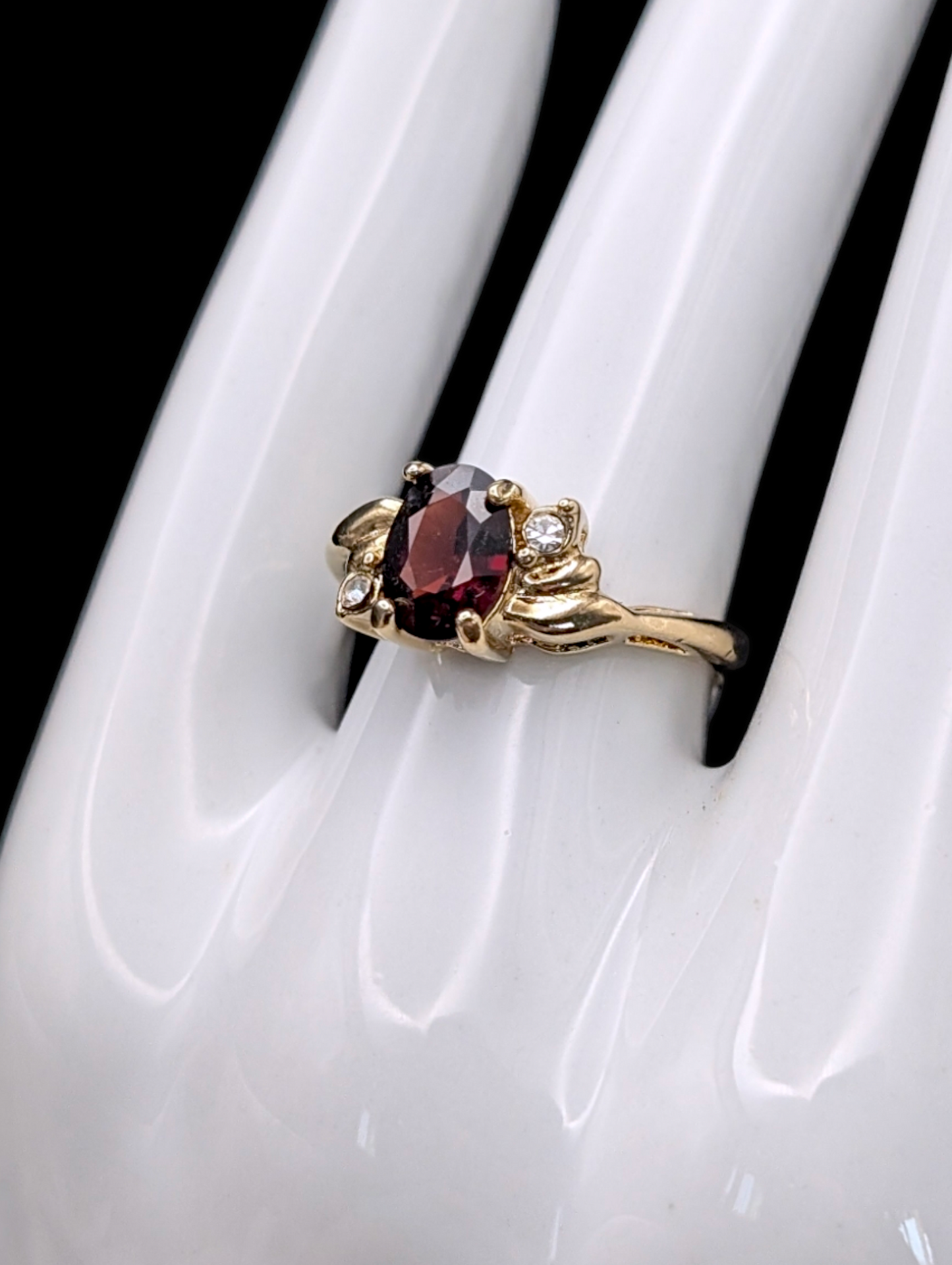 Vintage Solitaire Oval Genuine Garnet 14k Yellow Gold Plated Ring with Original Tags