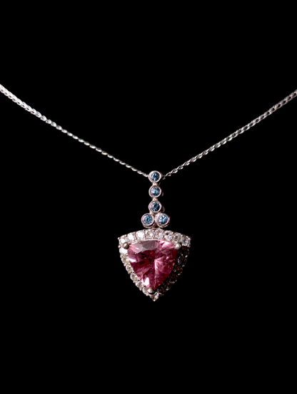 Vintage Trillion Cut Genuine Amethyst with White Topaz Halo Sterling Silver Pendant