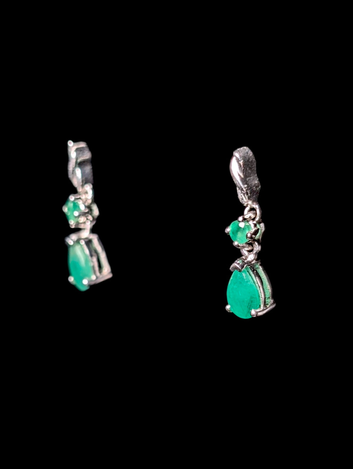 Vintage Dainty Pear Cut Genuine Green Emerald Sterling Dangle Earrings