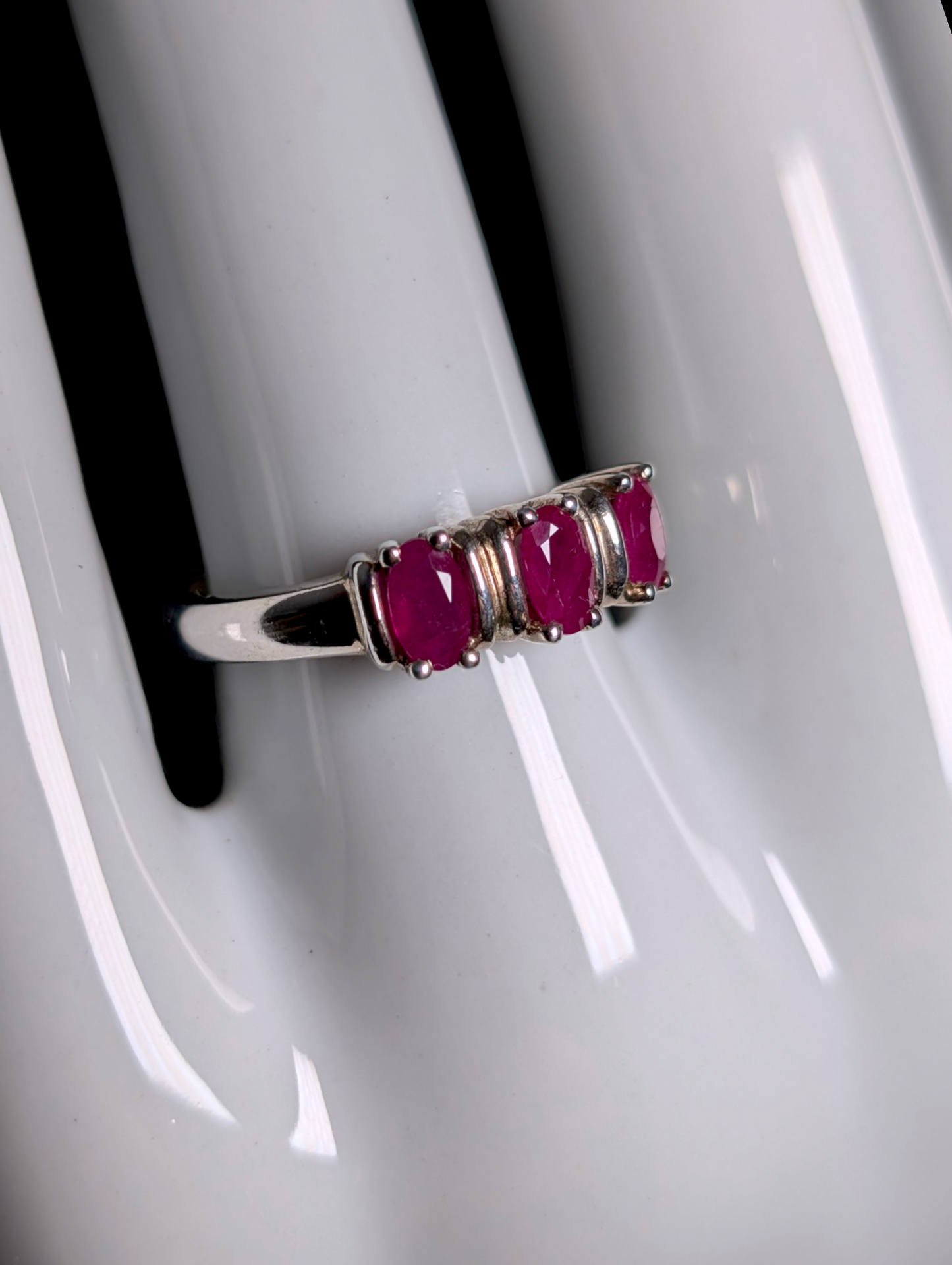 Vintage 3 Stone Earth Mined Genuine Ruby Sterling Silver Ring