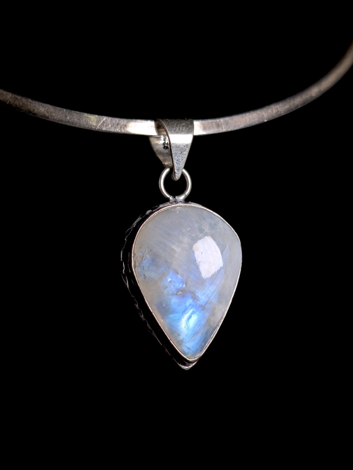 Vintage Large Genuine Moonstone Teardrop Sterling Silver Pendant