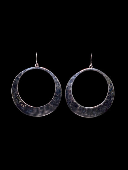 Vintage Ralph Lauren Crescent Moon Hammered Silver Plated Hoop Earrings