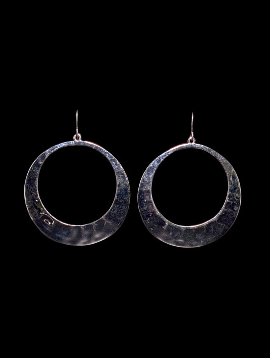Vintage Ralph Lauren Crescent Moon Hammered Silver Plated Hoop Earrings