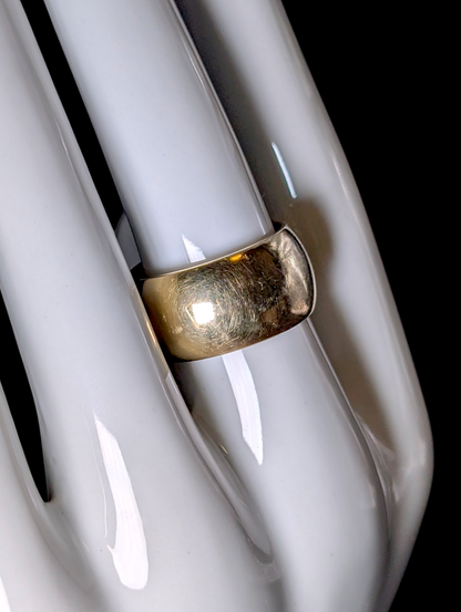 Vintage Italian Simple Domed Wide Band Gold over Sterling Silver Ring