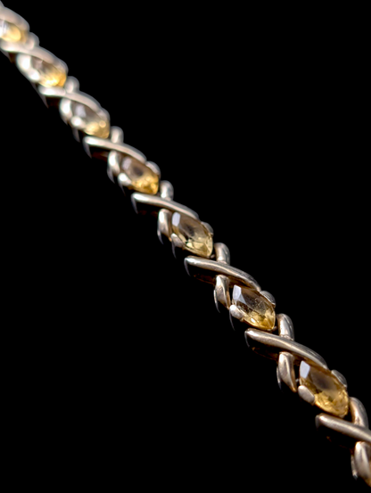 Vintage Marquise Cut Genuine Gold Citrine Sterling Silver Infinity Bracelet