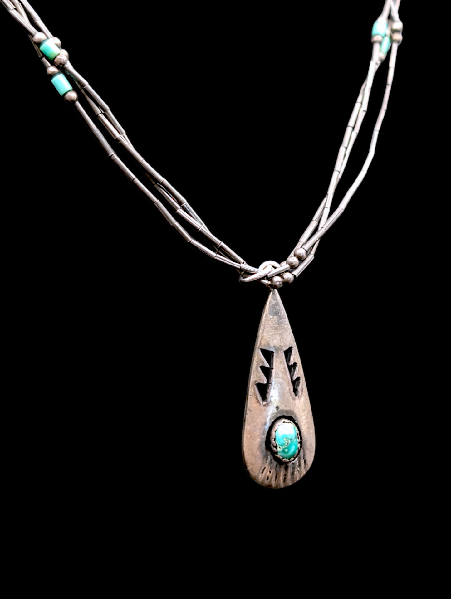 Vintage Navajo Inspired Sterling Silver and Genuine Turquoise Bead Necklace