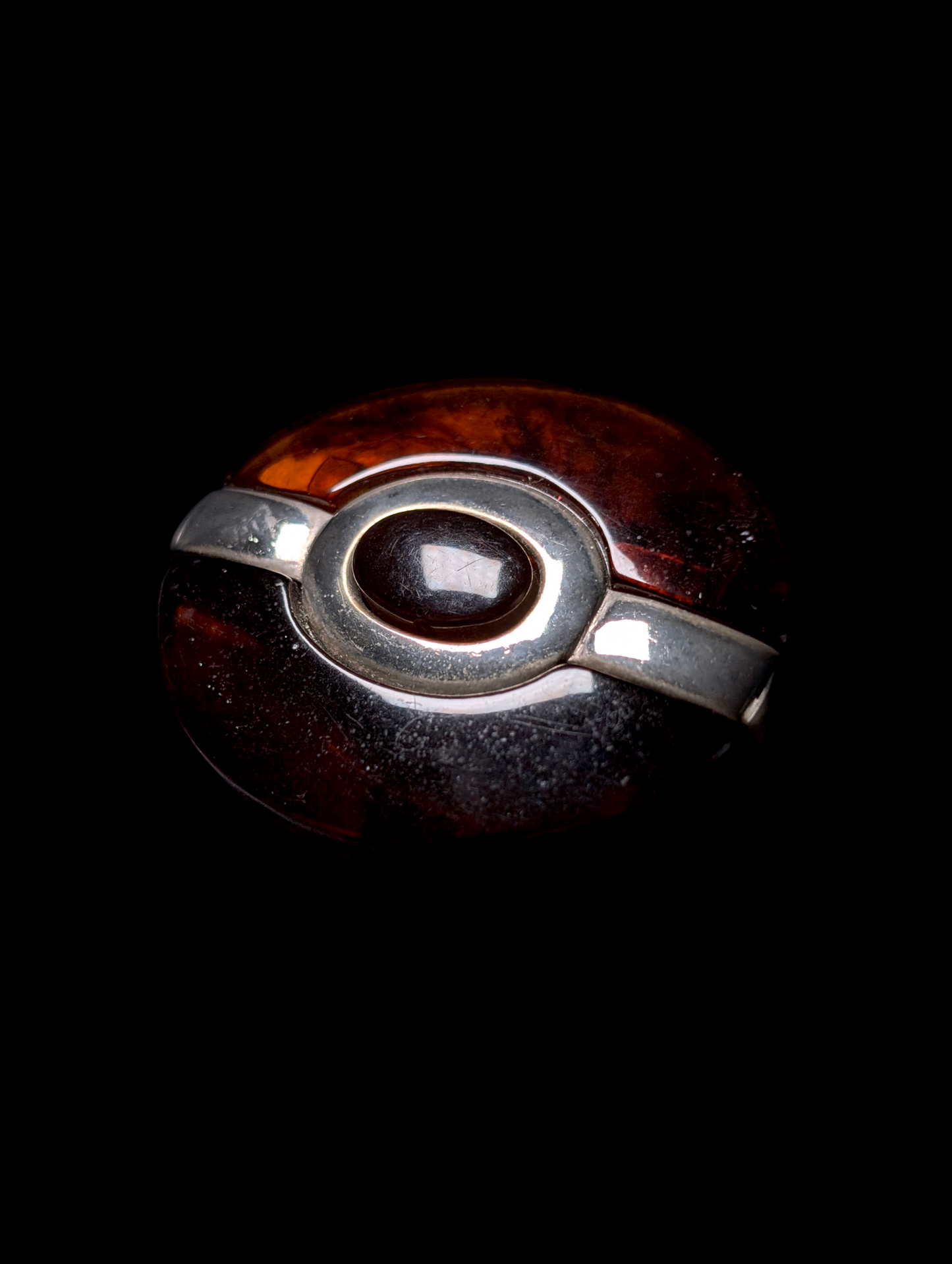Vintage Oval Lucite Tortoise Shell and Silver Toned Brooch Pin