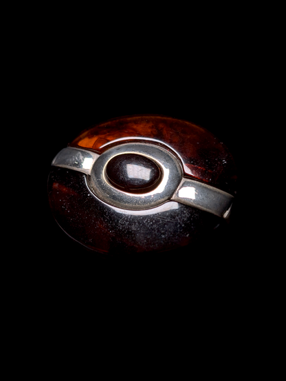 Vintage Oval Lucite Tortoise Shell and Silver Toned Brooch Pin