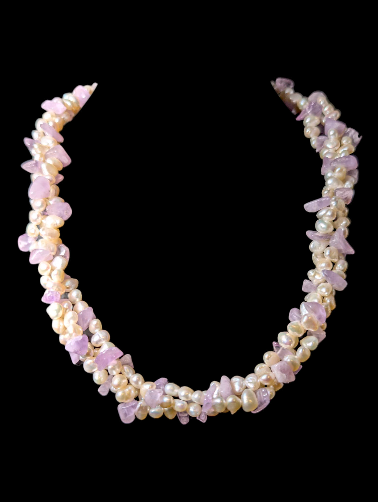 Vintage Multi Strand Genuine Freshwater Pearl and Amethyst Necklace