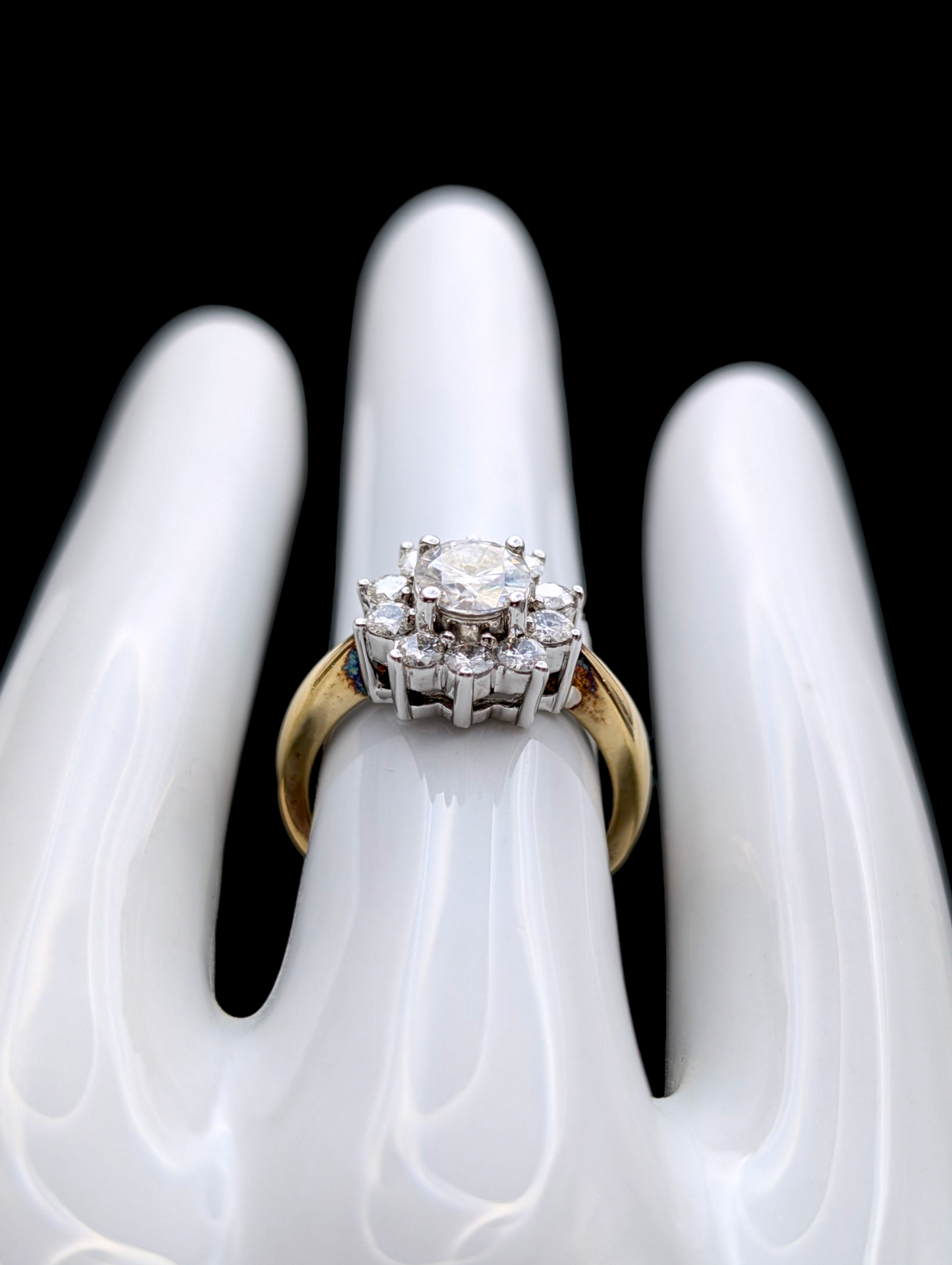 Vintage Collins & Cook Genuine Moissanite Flower Cluster 18k Gold Vermeil Ring