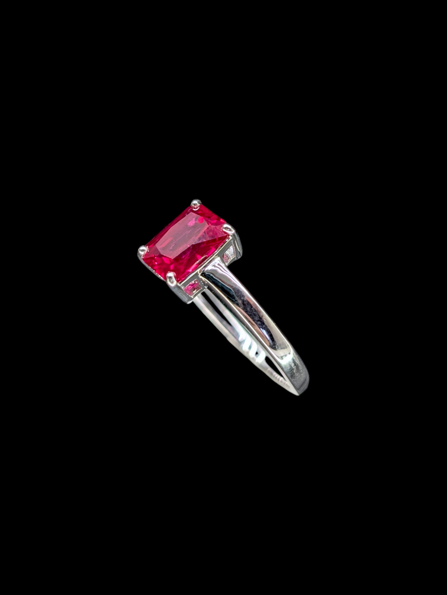 Vintage Radiant Cut Genuine Ruby Solitaire Rhodium Over Sterling Silver Ring