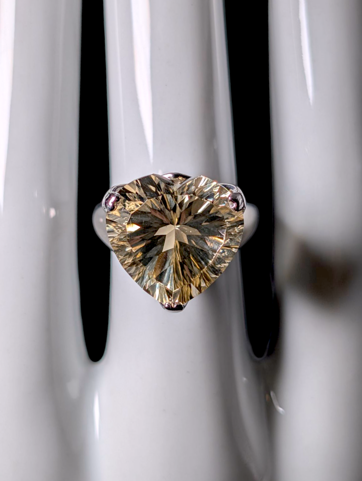 Vintage Heart Cut Genuine Yellow Labradorite Solitaire Sterling Silver Statement Ring