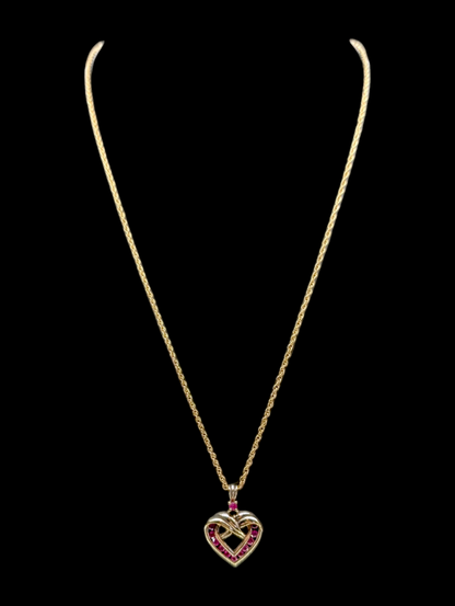 Vintage 18K Gold Vermeil Genuine Ruby Heart Pendant and Chain Necklace