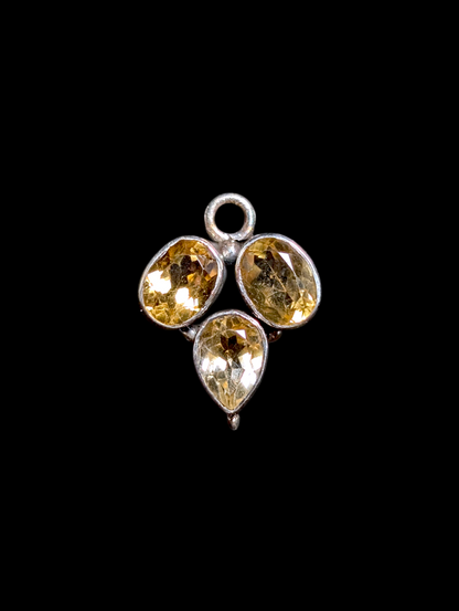 Vintage Three Stone Pear and Oval Cut Genuine Golden Citrine Sterling Silver Pendant